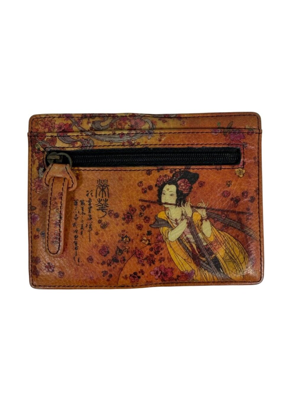 Vintage Jeon by Icon Los Angeles Geisha Flower Theme Leather Card Pouch Wallet